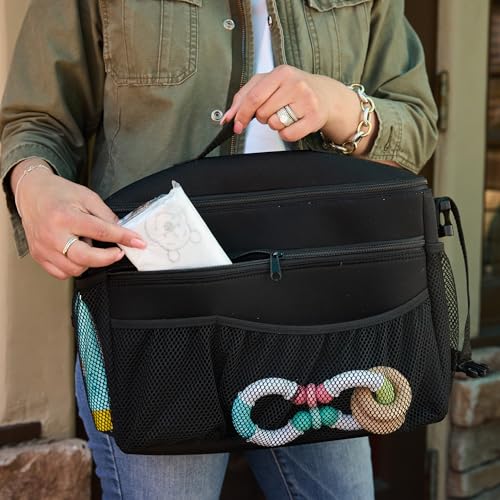 J.L. Childress Cool 'N Cargo Stroller & Wagon Cooler - Insulated Stroller Organizer Bag with Cup & Bottle Holder, Travel Accessory for Parents, Universal Fit, Large Capacity Storage Attachment - Black