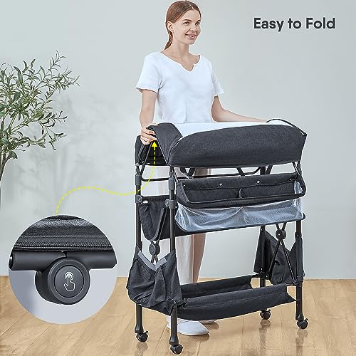 BabyBond Portable Baby Changing Table with 2 Storage Baskets, Foldable Changing Table Dresser Diaper Changing Table Height Adjustable Changing Station for Infant and Newborn(Grey)