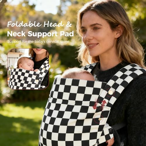 Baby Carrier Newborn to Toddler- 100% Pure Cotton Double-Side Skin-Friendly Baby Carrier,3 Carry Positions Newborn Carrier, Ergonomic,Cozy and Lightweight Infant Carrier for 7-40lbs,Checkerboard