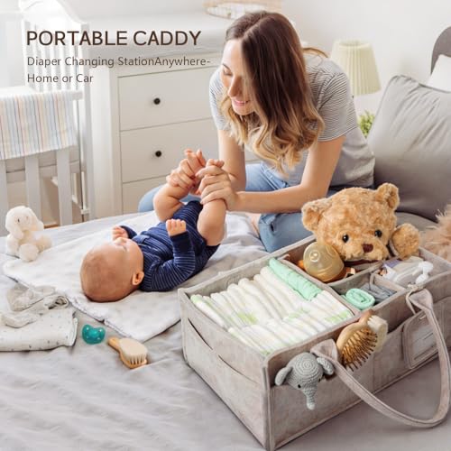 GEMII Diaper Caddy Organizer-Large Baby Caddy Organizer with Handle, Newborn Registry Essentials, Baby Shower Basket Gifts for Boys or Girls (Oatmeal, Large)