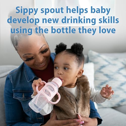 Dr. Brown's Milestones Narrow Sippy Spout Bottle with 100% Silicone, Easy-Grip Handles and Soft Sippy Spout, 8oz/250mL, Light Pink and Ecru, 2-Pack, 6m+