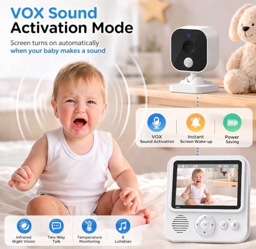 AnKeKe Baby Monitor with Camera and Audio, No WiFi Baby Monitor with 2.8" IPS Screen, 120-Hour Battery, 1000ft Long Range, 2-Way Talk, Cry and Feeding Reminder, Night Vision