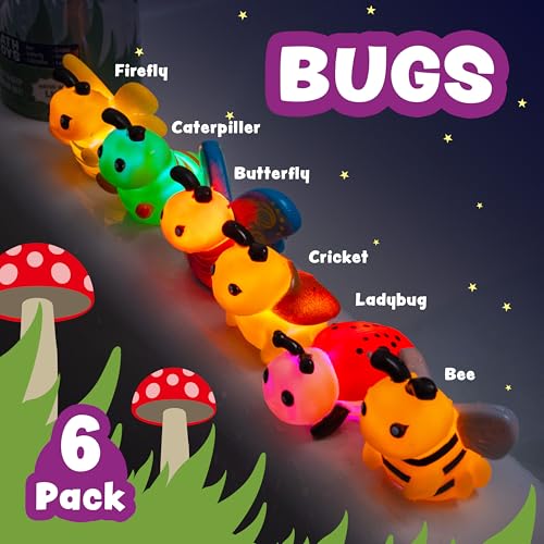 Tub Works® Bugs™ Light Up Bath Toys, 6 Pack | Water-Activated Light Up Toys Flash & Change Color | Easy-Grip Baby Girl & Toddler Bath Toys | Glow Bugs for Kids | Sensory Bathtub Toys with Bath Lights