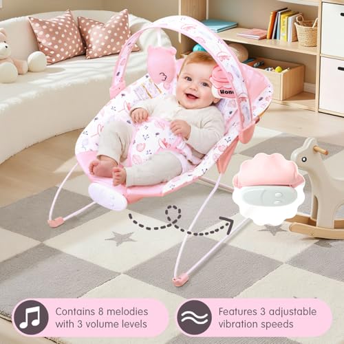 Enborbabe Baby Bouncer, Baby Bouncer Seat with Music and Vibration, Portable Infant Rocker for Indoor Outdoor Use, for Babies 0-6 Months, Up to 20 lbs