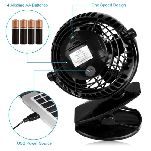 Gazeled Clip on Fan Battery Operated, 360° Rotation, with 8 Free AA Batteries, Quiet USB or Battery Operated Fan, 5'' Portable Battery Powered Clip on Fans for Camping, Stroller, Bedroom, Outdoor