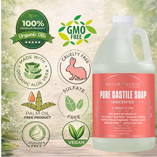 Organic Castile Soap Liquid Unscented 64 oz - Baby Body Hand Wash Shampoo