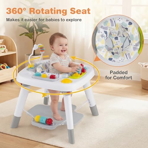HONEY JOY Baby Bouncer Activity Center, 6-in-1 Infant Jumper & Standing Play Table w/ 360° Rotary Seat, 5 Toys, 3 Adjustable Heights, Music & Sounds, Activity Center for Babies(Gray)