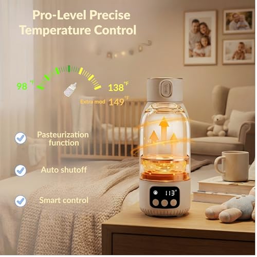 Portable Bottle Warmer 17oz – Baby Bottle Warmer for Breast Milk & Formula, Fast Heating with Smart Temperature Control, Long Battery Life, Cordless for Travel, Car & Outdoor Baby Feeding