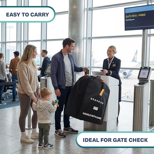 Bramble - Car Seat Travel Bag for Airplane Gate Check - Water Resistant Ballistic Nylon Car Seat Bag with Padded Neoprene Straps, Carry Pouch & ID Window - 31.5 x 18 x 18 Inches (Black)