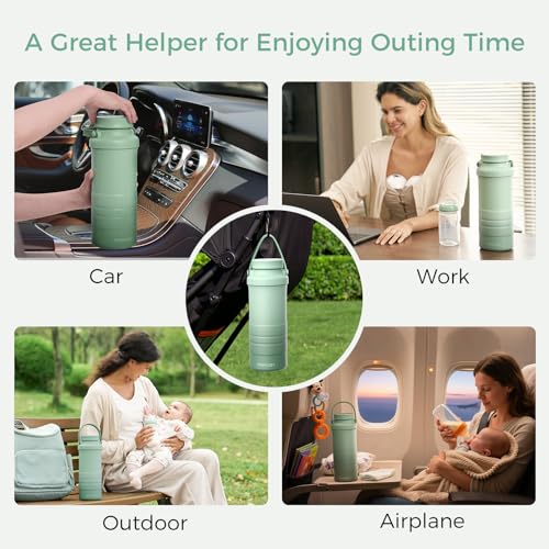 Momcozy 22oz Portable Breast Milk Cooler for Outdoor, Life Saver with 360° Total Cooling for 24 Hours, Larger Capacity Travel Breastmilk Chiller with 2pcs Baby Bottles for Breastmilk Storage, Green
