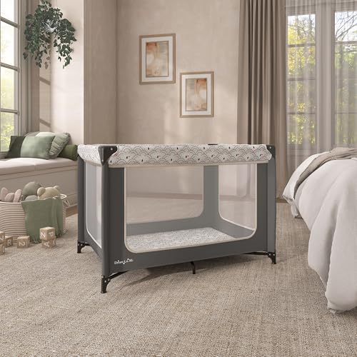 Dream On Me Zodiak Baby Playard, Breathable Mesh Sides, Soft Comfortable Mattress, Quick & Easy to Fold with Travel Carry Bag, Compact Space Saving Design - Gray