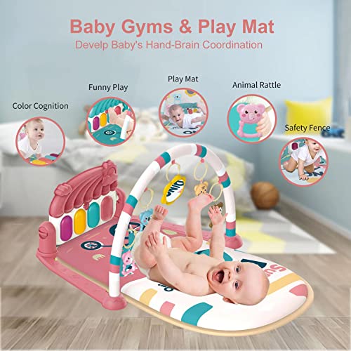 dearlomum Pink Baby Play Mat Activity Gym, Piano for Newborns 0-12M