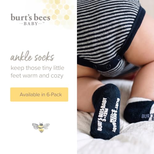 Burt's Bees Baby Organic Ankle & Crew Socks with Non-Slip Grips, 6-Pack