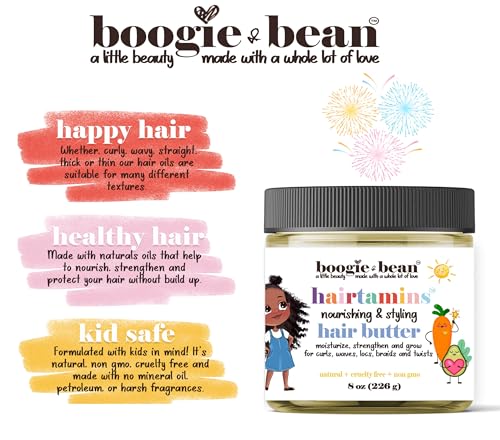 Boogie and Bean Kids Moisturizing Hair Butter for Hair Growth; Natural Hair Products for Black Kids; Infants Curly Hair, Twists and Braids Pomade.