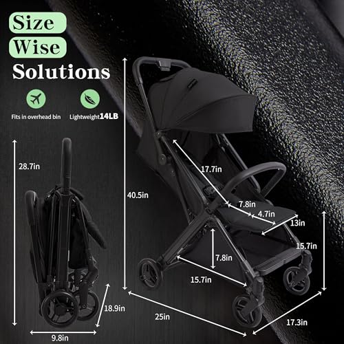COOL KIDS Baby Stroller,Umbrella Stroller with Automatic Fold,Baby Strollers with Pop Out Sun Canopy,Baby Airplane Travel Essentials(Black)
