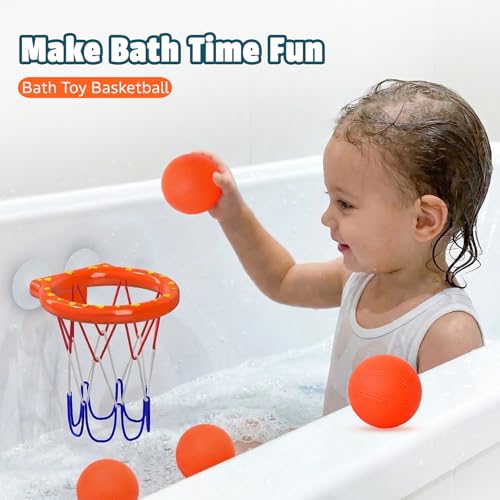 Bath Toys – Bathtub Basketball Hoop for Toddler | Bath Toys for Kids with 4 Mold-Free Balls and Strong Suction Cups Basketball Hoop | Toddler Shower Toys and Fun Bathtub Toys for Boys and Girls