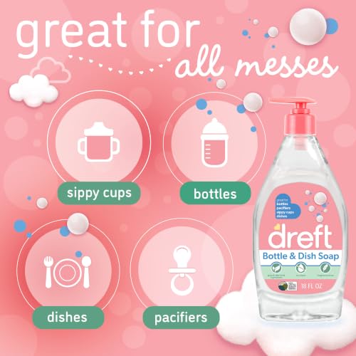 DREFT Bottle and Dish Soap | Made to Clean Baby Bottles, Sippy Cups, Pacifiers, Breast Pumps, & More | Gently Removes Milk Film & Odors | Plant Based, Fragrance Free Dish Soap | 18 Fl Oz (Pack of 3)