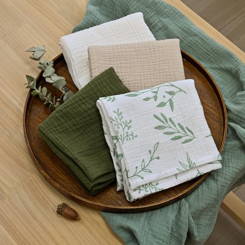 Muslin Receiving Blankets, Neutral Blanket Swaddling for Newborn Boys and Girls, 5 Pack Breathable and Skin-Friendly Swaddle Wrap for Infant Baby (Bright Leaves)