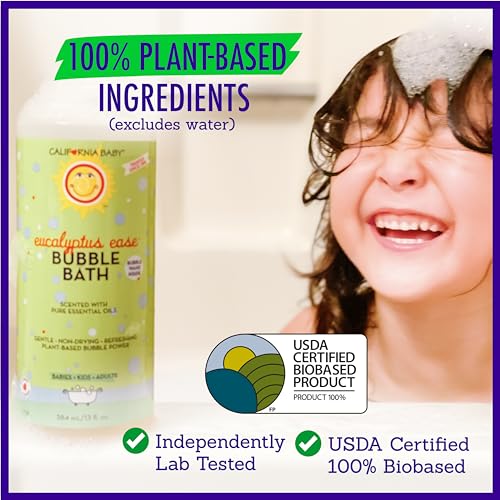 California Baby Eucalyptus Bubble Bath | 100% Plant-Based Kids Bubble Bath | Soothing Baby Bubble Bath | Free Bubble Wand Inside | 384 mL / 13oz