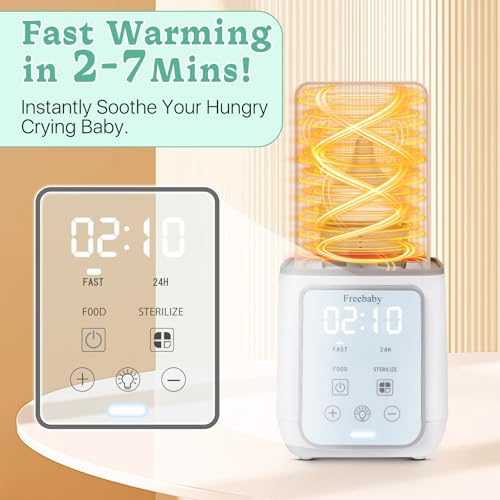 Freebaby Bottle Warmer,Fast Baby Bottle Warmer for Breast Milk & Formula, Accurate Temperature Control,Milk Warmer for All Bottles, Easy to use,24H Keep, Thawing, Sterilizing & Food Heating（Gray）