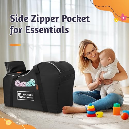 YOREPEK Car Seat Travel Bag Fits Infant Carseat with Anti-Rebound Bar Base, Padded Carseat Bags for Air Travel, Car Seat Airplane Cover with Side Pocket for Baby Essentials, Black