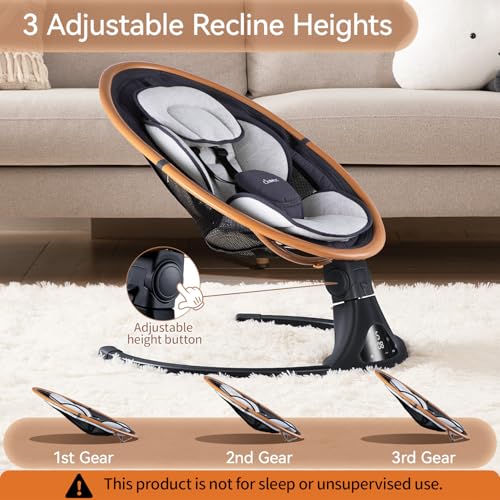 LAREX Baby Swing to Toddler Electric Infant Swing Portable for Newborn Boy Girl, 5 Sway Speeds with Remote Control, 12 Preset Melodies and Bluetooth, 0-6 Months Max 20 Lbs (Gray)