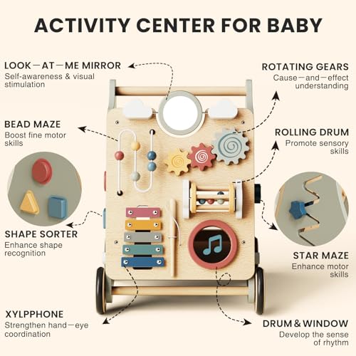 Baby Push Walker with Wheels for 6-12 Months Boys Girls, Walking Toys for 1 Year Old Learning to Walk