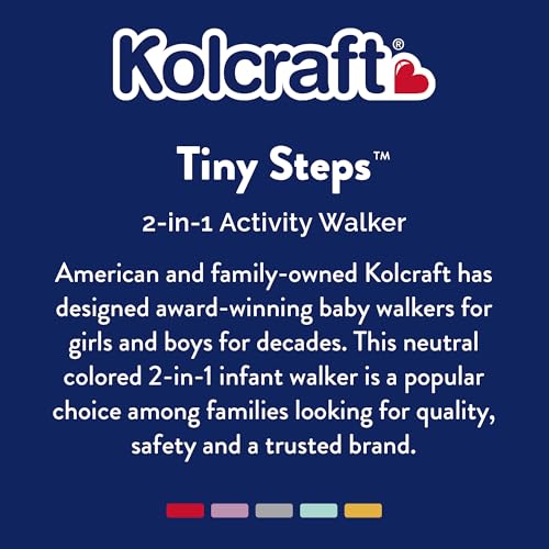 Kolcraft Tiny Steps 2 in 1 Foldable Infant and Baby Walker with Wheels, Seated or Walk Behind Activity Center, Entertaining Developmental Activities for Boys and Girls, Wide Base Sturdy Frame