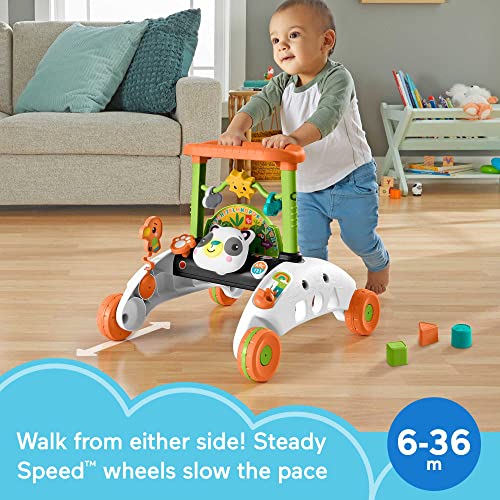 Fisher-Price Baby Push Toy 2-Sided Steady Speed Panda Walker Musical Learning Activity with 3 Blocks for Infants Ages 6+ Months (Amazon Exclusive)