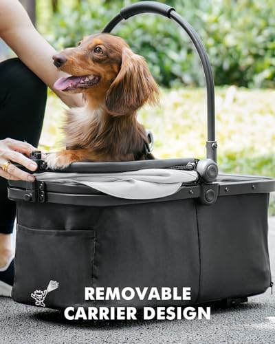 Pawccoli Pet Stroller for Small Dogs and Cats, One-Click Foldable Dog Stroller with Detachable Carrier & 3 Safety Tethers, Holds up to 33 lbs, Storage Basket & Cup Holder, Breathable Mesh, Black