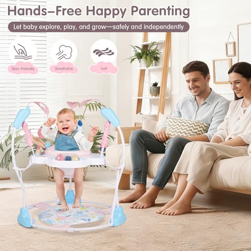 Enborbabe Baby Activity Center, 3-in-1 Grow-with-Me Baby Jumper Activity Center, 360° Rotating Jumper & Bouncer with Interactive Toys, Music, Lights and 3 Adjustable Heights for Babies 6+ Months