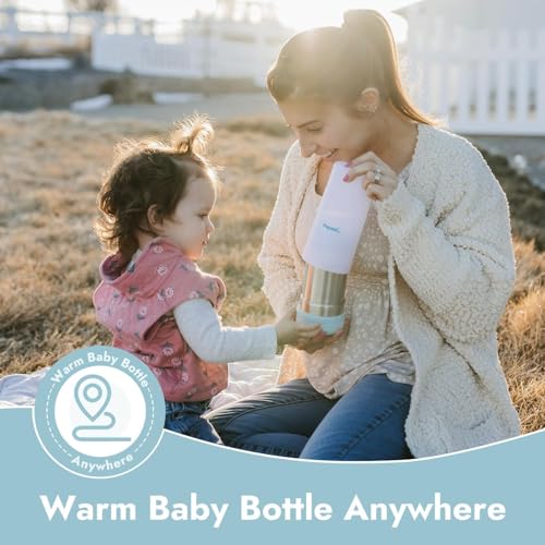 Papablic Portable Travel Baby Bottle Warmer On The Go, Fits Most Car Cup Holders, 12 OZ Stainless Steel Bottle Warmer, Leak-Proof, Safe & Easy to Clean