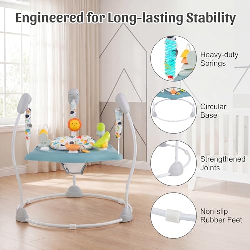 HONEY JOY Baby Bouncer Activity Center, Infant Jumper and Table w/ 360° Rotary Seat, 3 Adjustable Heights, Music, Sounds & Developmental Toys, Activity Center for Babies(Light Blue)