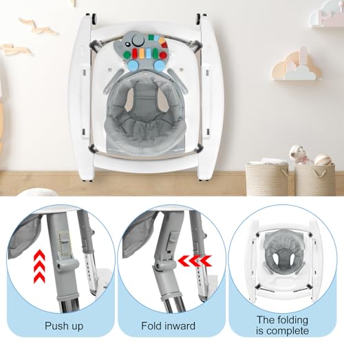 Tickeagle 5-in-1 Baby Walker for Boys and Girls Music and Lights 6-18 Month, Foldable Baby Walkers with 5 Adjustable Heights, Infant Toddler Walker with Wheels and Bouncer Combo Portable (White)