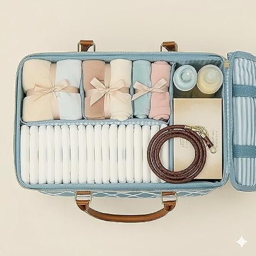 DOKUS & CO Baby Diaper Bag Tote, Large Mommy Bag for Travel, Blue