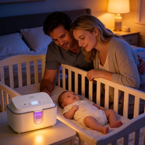 Wipe Warmer for Adult Size Wipes with UV Sanitizer, Baby Wipes Warmer, Large Capacity Wet Wipes Dispenser, 3 Temperature Settings, Night Light, Quiet Heating, Diaper Wipe Warmer, White