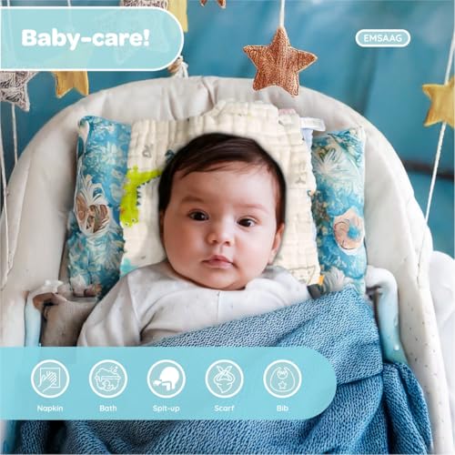 EMSAAG Muslin Baby Washcloths Pack of 7-Soft Sweat Cloths for Newborn,Absorbent Baby Bath and Face Towels,100% Cotton Baby Wipes,Burp Cloths,Feeding Towels for Babies and Infants,Mix Pattern-10 x 10’’