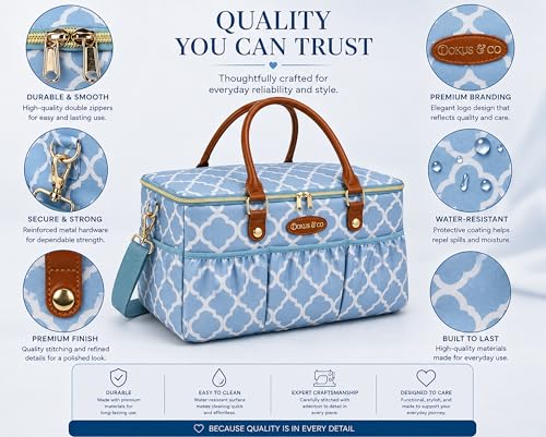 DOKUS & CO Baby Diaper Bag Tote, Large Mommy Bag for Travel, Blue