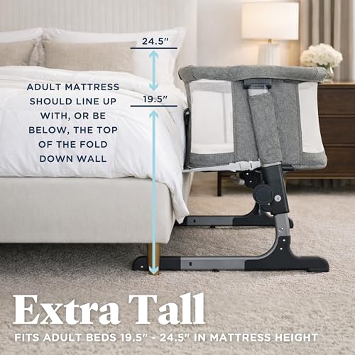 Baby Delight Beside Me Dreamer Bassinet | Bedside Sleeper | 6-Position Height Adjustment | Charcoal Tweed