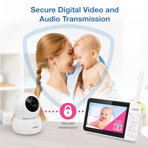 VTech Baby Monitor No WiFi, 5" Screen & Remote Pan-Tilt-Zoom for Newborns – Hack-Proof, 17Hr Battery, 1000ft Range, Auto Night Vision, Temperature Sensor, Two-Way Talk | VM924