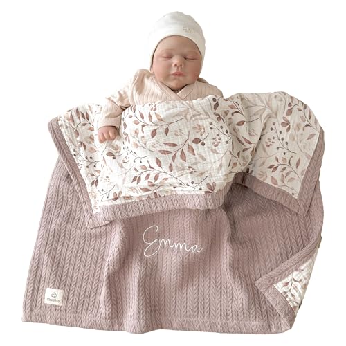 Mouliss Personalized Baby Blanket with Name – Handmade 100% Organic Cotton Newborn Gift | Custom Knit Blanket for Boys, Girls, Kids & Baby Showers