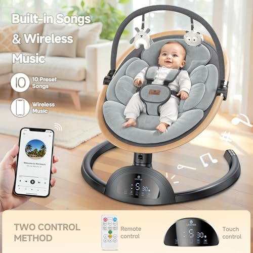 Electric Baby Swings for Infants, Infant Swing with Music Speaker, 3 Seat Positions, 5 Speeds and Remote Control for Newborn Boy Girl, Indoor & Outdoor Use, Black
