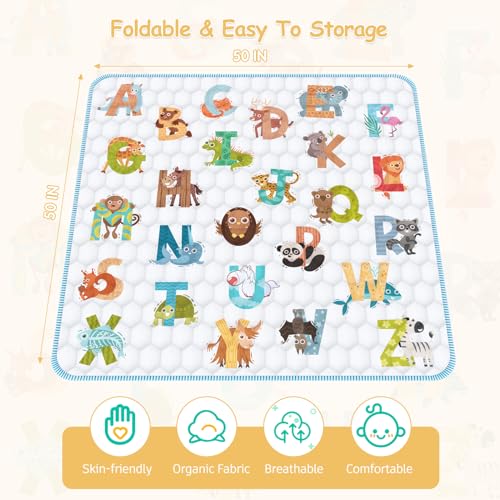 Baby Play Mat for Floor Playpen - 50" X 50" Playpen Mat,Thick One-Piece Crawling, Odorless Floor Mat, Non-Slip Cushioned Baby Playmat for Infants,Babies,Toddlers. Foldable and Machine Washable