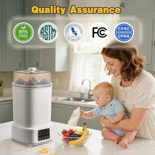 Baby Bottle Steamer and Dryer: 8 in 1 Compact Electric Steam - Portable for Travel and Home Use - for Baby Bottles Pacifiers Breast Pump Parts and Other Newborn Essentials BPA Free Auto Shut Off