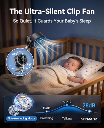 KIMMOO 4000mAh Rechargeable Portable Clip on Fan-100-Speed Touch Control, LED Display, 360° Rotate Quiet Turbo Desk Fan, Small Battery Operated USB Fan for Stroller Bed Travel Camping Golf Gym (Black)