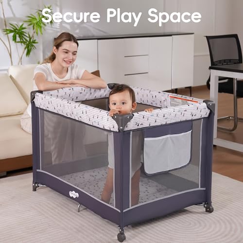 Pamo Babe Pack and Play with Bassinet, Portable Playard for Baby