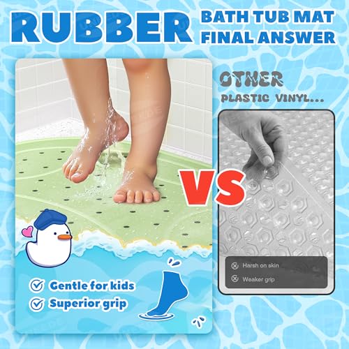UNEEDE Kids Bathtub Mat Non Slip Shower Mat for Toddlers, Washable Anti Slip Tub Surface, Soft Rubber Mat for Bathtub Shower, Waterproof Bathtub Essentials for Children（Not for Textured Surfaces）