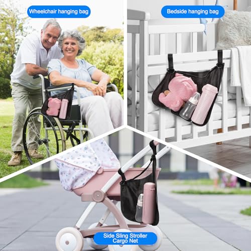 Elfzone Stroller Side Bag - Bike/Stroller Organizer, Hook & Loop Easy Attach - Mesh Design, Non-Slip Straps, mom Cozy Stroller Organizer, Stroller Accessories, Black (BLACK 2PCS)