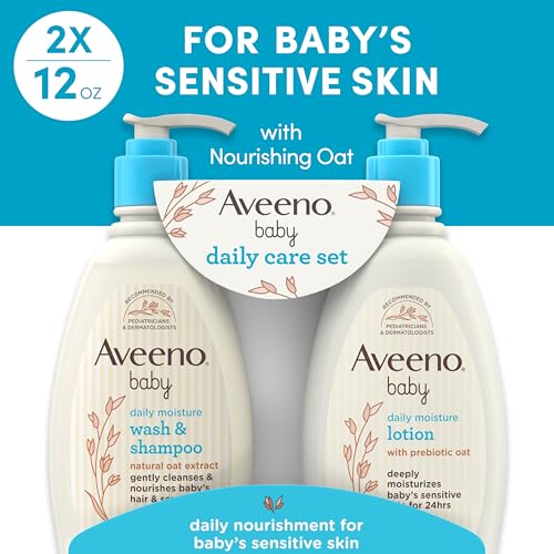 Aveeno Baby Daily Care Gift Set with Oat Extract, Moisturizing Lotion and 2 in 1 Bath Wash and Shampoo, Hypoallergenic, Paraben Free, 2 Count