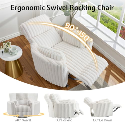 Jocisland Power Rocking Nursery Chair, Oversized Recliner Swivel Glider Chairs for Adults with 2 Pillows, USB & Type-C, Cozy Reclining Armchair Sofa for Living Room, Bedroom, Nursing, Cream Corduroy